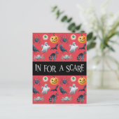 Red Halloween Pattern "In for a Scare" Briefkaart (Staand voorkant)