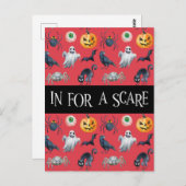 Red Halloween Pattern "In for a Scare" Briefkaart (Voorkant / Achterkant)