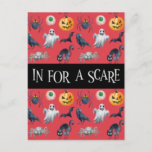 Red Halloween Pattern "In for a Scare" Briefkaart (Voorkant)