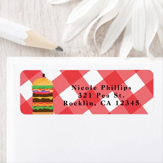 Red Hamburger Summer Cookout Barbecue Etiket (Insitu)