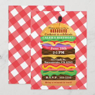 Red Hamburger Summer Cookout Barbecue Invitaties Kaart