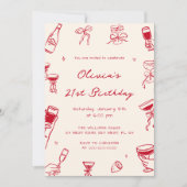 Red Hand Drawn Adult Birthday Party Kaart (Voorkant)