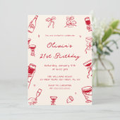 Red Hand Drawn Adult Birthday Party Kaart (Staand voorkant)