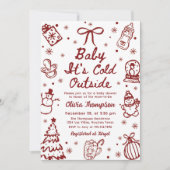 Red Hand Drawn Baby It's Cold Outside Baby Shower Kaart (Voorkant)