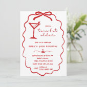 Red Hand Drawn Cherry Martini Birthday Invitation Kaart (Staand voorkant)