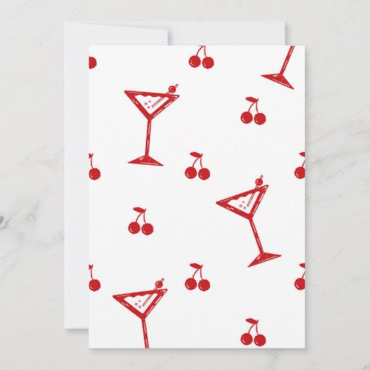 Red Hand Drawn Cherry Martini Birthday Invitation Kaart (Achterkant)