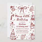 Red Hand Drawn Christmas Merry Little Birthday Kaart (Voorkant)