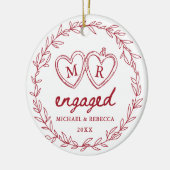 Red Hand Drawn Engaged Christmas Keramisch Ornament (Links)