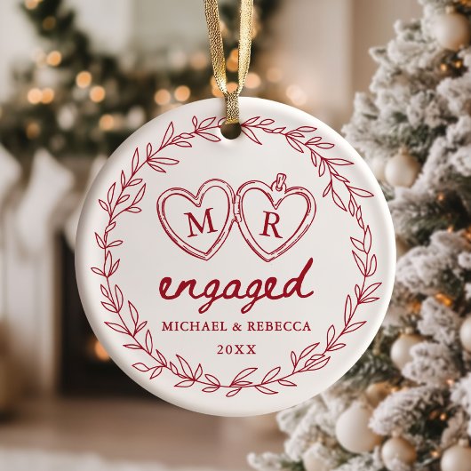 Red Hand Drawn Engaged Christmas Keramisch Ornament