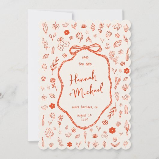Red Hand Drawn Flowers Handwritten Spring Wedding Save The Date (Voorkant)