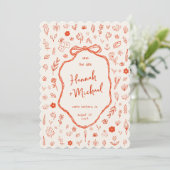 Red Hand Drawn Flowers Handwritten Spring Wedding Save The Date (Staand voorkant)