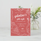 Red Hand Drawn Galentine's Girls Night Party beroe Kaart (Staand voorkant)