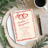 red hand drawn heart Whimsical Wedding  Kaart