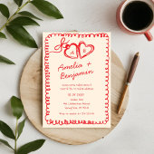 red hand drawn heart Whimsical Wedding  Kaart