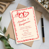red hand drawn heart Whimsical Wedding  Kaart