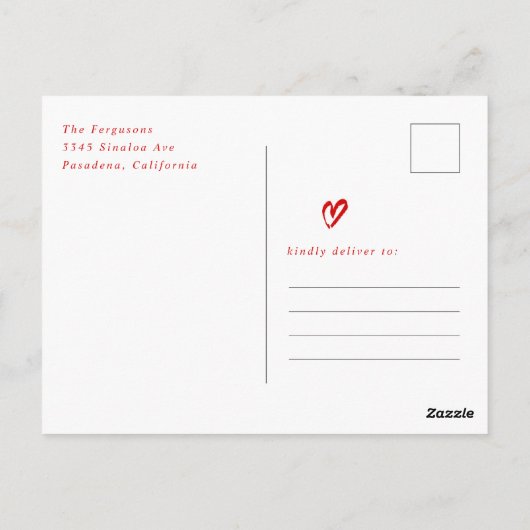 Red Hand Drawn Hearts Valentijnsdag Fotokaart Briefkaart (Achterkant)