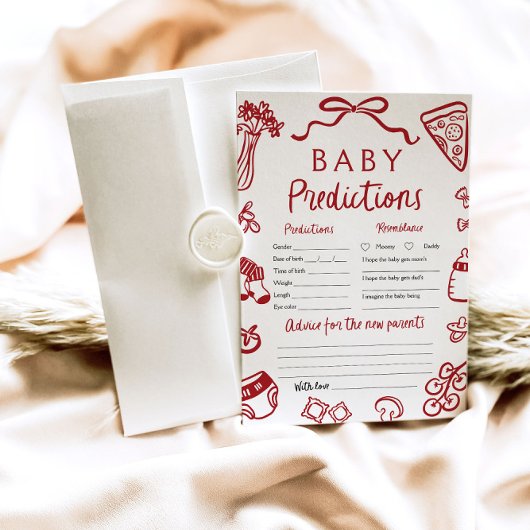 Red Hand Drawn Italian Pizza Baby Voorspellingsspe Kaart