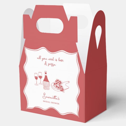 Red Hand Drawn Italian Pizza Wine Vrijgezellenfees Bedankdoosjes (Geopend)