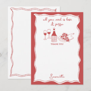 Red Hand Drawn Italian Pizza Wine Vrijgezellenfees Bedankkaart