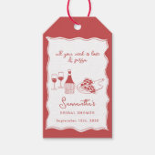 Red Hand Drawn Italian Pizza Wine Vrijgezellenfees Cadeaulabel (Voorkant)