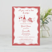 Red Hand Drawn Italian Pizza Wine Vrijgezellenfees Kaart (Staand voorkant)