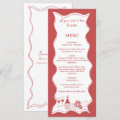 Red Hand Drawn Italian Pizza Wine Vrijgezellenfees Menu (Voorkant / Achterkant)