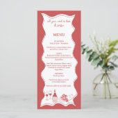 Red Hand Drawn Italian Pizza Wine Vrijgezellenfees Menu (Staand voorkant)