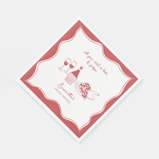 Red Hand Drawn Italian Pizza Wine Vrijgezellenfees Servet (Hoek)