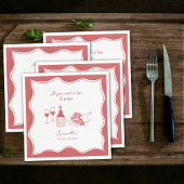 Red Hand Drawn Italian Pizza Wine Vrijgezellenfees Servet