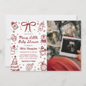 Red Hand Drawn Merry Little Baby Shower Photo Kaart (Voorkant)