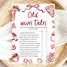 Red Hand Drawn Old Wives Tales Baby shower spel