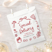 Red Hand Drawn Pizza Special Delivery Baby shower Bedankzakje (Geknipt)