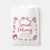 Red Hand Drawn Pizza Special Delivery Baby shower Bedankzakje (Voorkant)
