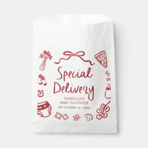 Red Hand Drawn Pizza Special Delivery Baby shower Bedankzakje