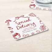 Red Hand Drawn Pizza Special Delivery Baby shower Kartonnen Onderzetters (Schuin)