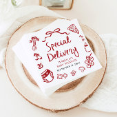 Red Hand Drawn Pizza Special Delivery Baby shower Servet