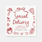 Red Hand Drawn Pizza Special Delivery Baby shower Servet (Voorkant)