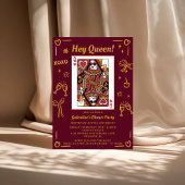 Red Hand Drawn Queen Of Hearts Galentine's Party Kaart