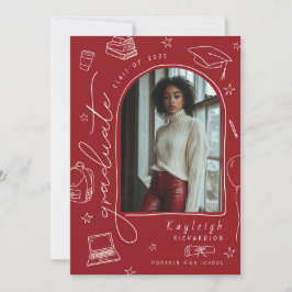 Red Hand Drawn Retro Afstuderen aangekondigd Aankondiging