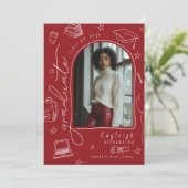 Red Hand Drawn Retro Afstuderen aangekondigd Aankondiging (Staand voorkant)