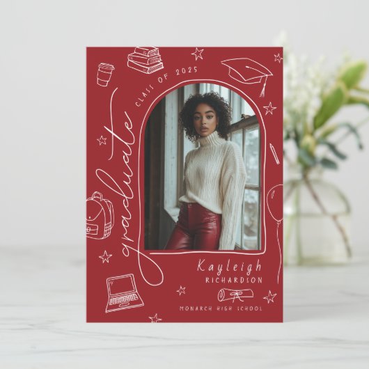 Red Hand Drawn Retro Afstuderen aangekondigd Aankondiging (Staand voorkant)