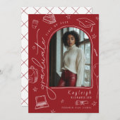 Red Hand Drawn Retro Afstuderen aangekondigd Aankondiging (Voorkant / Achterkant)