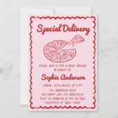 Red Hand Drawn Special Delivery Pizza Baby Shower Kaart (Voorkant)