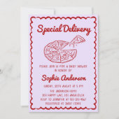 Red Hand Drawn Special Delivery Pizza Baby Shower Kaart (Voorkant)