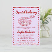Red Hand Drawn Special Delivery Pizza Baby Shower Kaart (Staand voorkant)