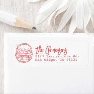 Red Hand-drawn Strawberry Basket Return Address Etiket