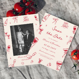 Red Hand Drawn Wedding Save the Date Foto Kaart