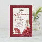 Red  hand fan tiara Quince Kaart (Staand voorkant)