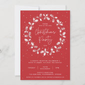 Red Hand Printed Holly Wreath kerstparty Kaart (Voorkant)