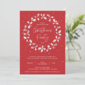 Red Hand Printed Holly Wreath kerstparty Kaart (Staand voorkant)